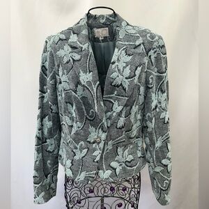 Vintage Alberto Makali blue floral brocade blazer size 8